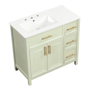 36" Bathroom Vanity With Sink, 2 Doors, 3 Drawers, Rectangular - White