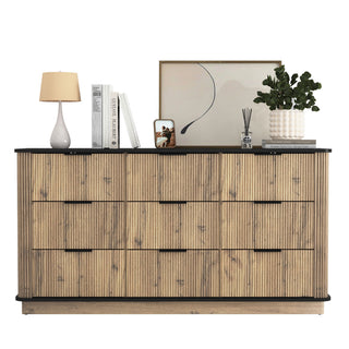 Modern 9 Drawer Cabinet With Metal Rounded Corners Multi Functional Storage - Black