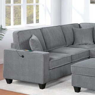 Left Arm Facing Loveseat With USB Port And Storage Sectional Set With Corner Wedge Armless Chair And Cocktail Ottoman - Fog