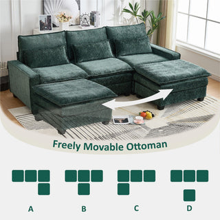 Modern Comfy L Shaped Sectional Sofa With Movable Ottoman