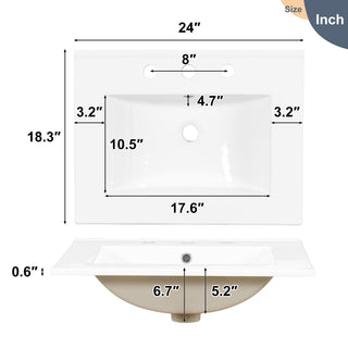 Modern Bathroom Vanity With Sink, Flip Drawer & 2 Drawers, Soft Close Hinges, Adjustable Shelf
