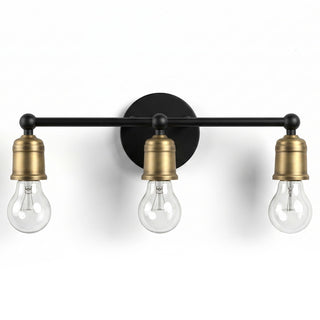 3 Light Wall Sconce, Vanity Light, No Bulbs Included - Black / Gold