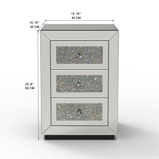 3 Drawer Nightstand With Glass Accents, Bedside Table For Bedroom - Silver