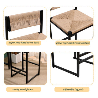 Bar Stools Paper Rope Weave Dining Chairs With Back Hand Weave Stools For Kichen Island, Bar & Counter (Set of 2)