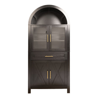 Arched Kitchen Pantry Cabinet With Adjustable Shelves & Barn Door Design