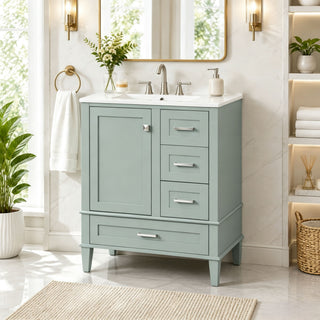 Bathroom Vanity With Sink, Soft Closing Door And Drawers - Light Green
