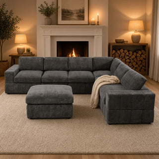 Oversized Modular Sectional Sofa, 7 Piece Reversible With Ottoman - Dark Gray