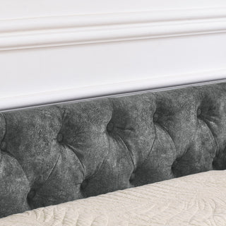 Upholstered Tufted Daybed With 2 Drawers, Waved Arms