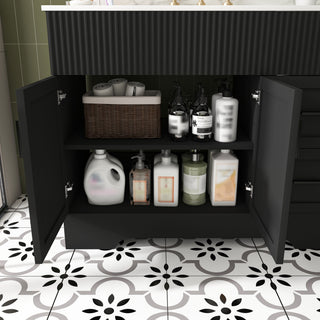 Bathroom Vanity, Fluted Cabinet, Soft Close Doors & Drawers, Single Faucet Hole, Sink Included - Black