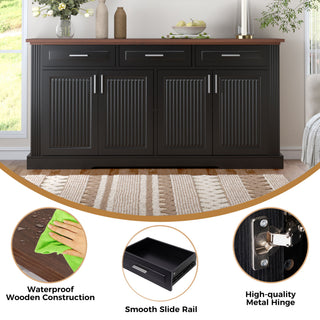 Fluted Sideboard Buffet Cabinet With 4 Doors And 3 Drawers