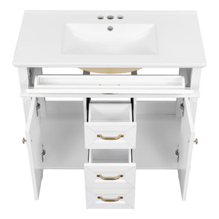 Bathroom Vanity With Sink, Flip-Out Top Drawer, Soft Close Doors, 2 Storage Drawers
