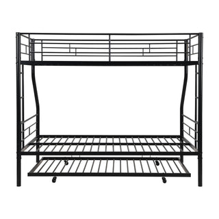 Twin Over Full Modern Metal Bunk Bed With Trundle - Black