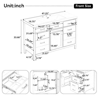 47.25" Modern Bathroom Vanity With Sink, Soft Close Single Door & 6 Drawers - White