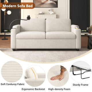 Sleeper Sofa Loveseat Sofa With Full Size Mattress, 2 USB Ports, 2 Cup Holders, 2 Side Pockets And Phone Holder