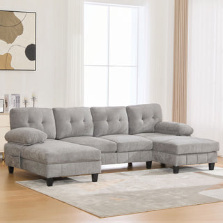 U-Shaped Sectional Sofa 103.5" Fabric Couch With Dual Chaise Lounges, Storage Pockets, Armrest Pillows