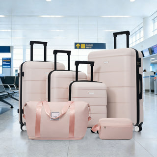 Hardshell Luggage Set 6 Piece With Duffel & Toiletry Bag, Lightweight Spinner Wheels, 16" / 20" / 24" / 28" Suitcases - Light Pink