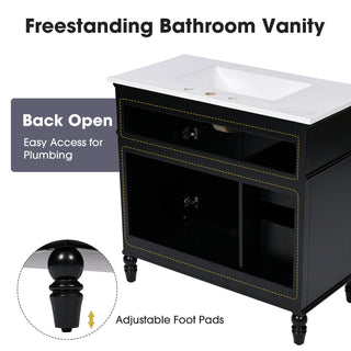 36" Bathroom Vanity With Sink, Freestanding Cabinet With Drawers, 2 Package - Black