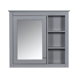 Bathroom Vanity With Top Sink, Freestanding Storage Cabinet With 2 Doors And 3 Drawers, Mirror Cabinet Included - Gray