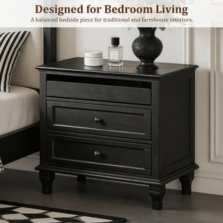 Nightstand With Charging Station, 3 Drawer Storage Table