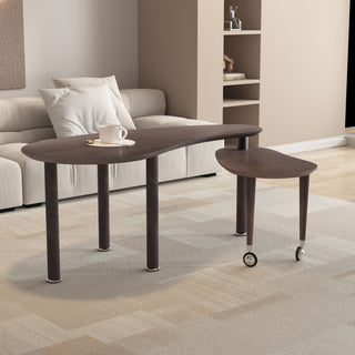 Rotatable Coffee Table With Solid Legs, 360 Degree Swivel, Waterproof - Walnut