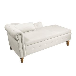 Chaise Lounge Indoor, Lounge Chair For Bedroom With Storage & Pillow, Modern Upholstered Rolled Arm Chase Lounge For Sleeping With Nailhead Trim For Living Room Bedroom Office