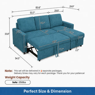 L - Shaped Convertible Sofa Bed With Storage Chaise