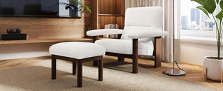 Modern Accent Chair With Ottoman, Mid Century Lounge Chair With Footrest, Comfy Fabric Armchair Upholstered Set With Solid Wood Frame For Living Room - White