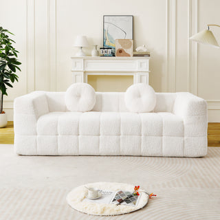 Boneless 3 Seater Sofa With Circular Throw Pillows - Beige
