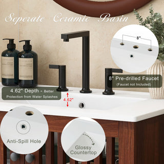 30" Vintage Bathroom Vanity With Ceramic Sink, Modern Bathroom Vanity Cabinet With 2 Soft Close Doors, Equpiied With 4 Sturdy Iron Legs - Antique Dark Brown