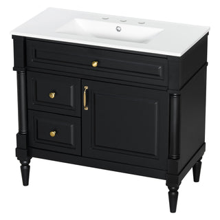 Freestanding Bathroom Vanity With Sink, Adjustable Shelf, Flip Drawer
