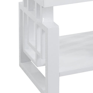 Rectangular End Table With Geometric Design And Open Shelf - White