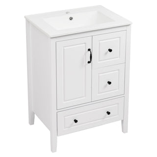 Freestanding Bathroom Vanity With Sink, Soft Closing Cabinet And Drawers - White