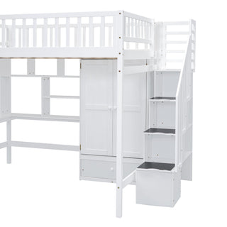 Loft Bed With Bookshelf, Drawers, Desk, And Wardrobe
