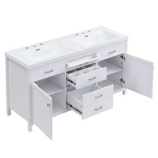 Double Sink Bathroom Vanity With Top, Soft Closing Doors & Drawers, Tip Out Drawer, 2 Cabinet Doors, Adjustable Shelf - White