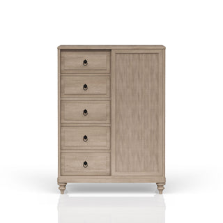 Queen Canopy Bedroom Set With A 2 Drawer Nightstand A Dresser With Poster Mirror And A Door Chest - Sand