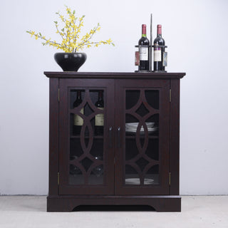 Modern Sideboard With Tempered Glass Doors - Ox Blood Red