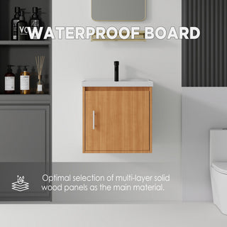 20" Floating Bathroom Vanity Combo With Sink, Soft Close Doors, Wall Mounted Solid Cabinet - Golden Oak