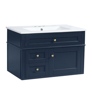 Wall Mounted Bathroom Vanity With 2 Drawers, 1 Tip Out Drawer, 3 Holes Sink