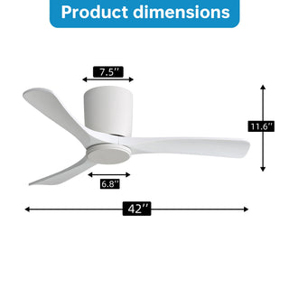 42" Flush Mount Ceiling Fan With 3 Blades, DC Reversible Motor