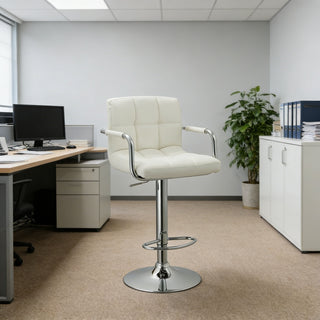 Adjustable Swivel Arm Bar Stool With Cushion - White