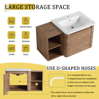 Wall Mounted Bathroom Vanity & Sink, Storage Shelves & Soft Close Door
