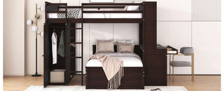 Loft Bed With A Twin Size Standalone Bed, Shelves, Desk, And Wardrobe