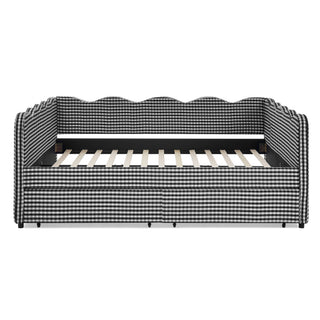 Gingham Daybed With USB Charging Port, Wave-Shaped Design