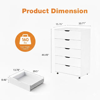 Modern 5 Drawer Dresser With Wheels