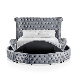 Glam Button Tufted Wingback Round Bed With Storage And USB Ports