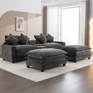 Sectional Sofa Upholstered Sofa With Two Removable Ottoman, Two USB Ports, Two Cup Holders And Large Storage Box For Living Room