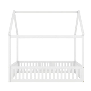 Wood House Bed With Fence And Door