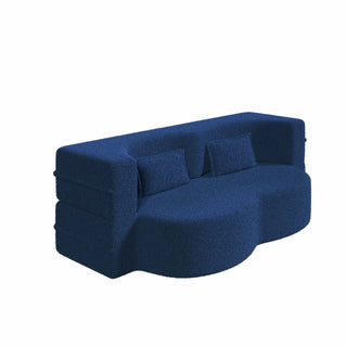 Modern Floor Sofa, With 2 Pillows, Convertible Teddy Fabric Foam Filled Bed