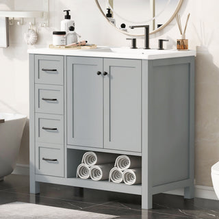 Bathroom Vanity With Sink Top, Bathroom Vanity Cabinet With 2 Doors And 2 Drawers, Open Shelf