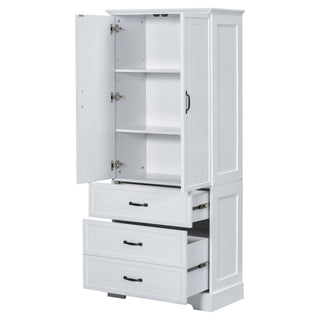 Tall Bathroom Storage Cabinet With 2 Doors And Drawers, Adjustable Shelf - White